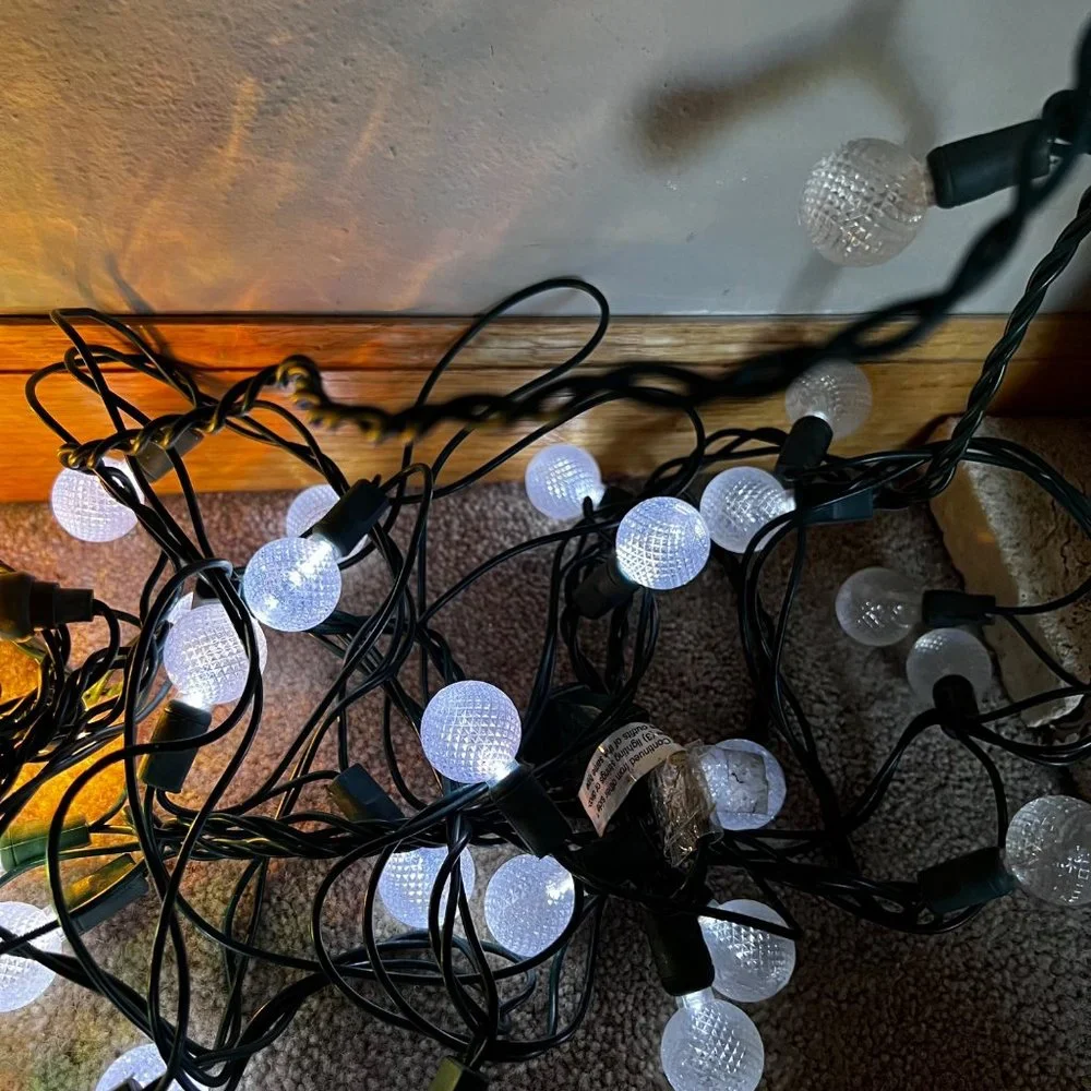 Blue White String Lights Cone Globe LED 2 Sets Christmas Deck Camping Indoor Out